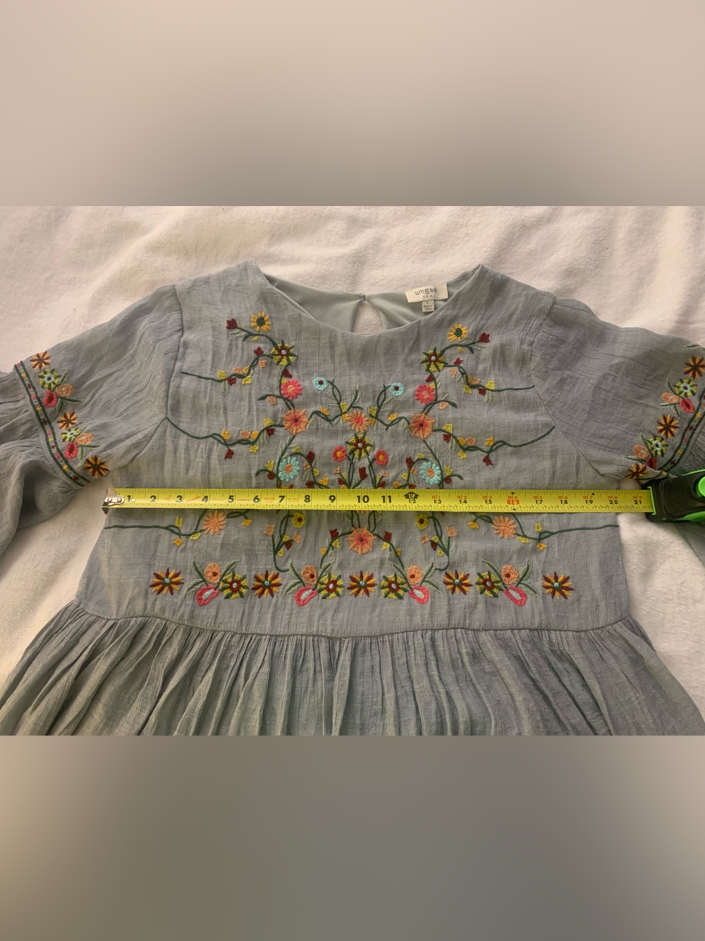 Umgee Blue Floral Boho Embroidered Size Large Babydoll Dress Cotton Blend - Picture 15 of 16
